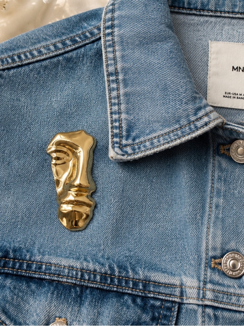 Gold Abstract Face Pin Brooch
